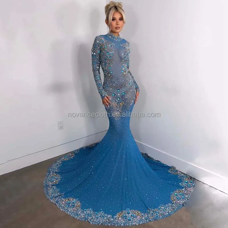 maxi dresses with hidden pocketsNocance Y1752-Bb Custom Logo Women Body Dress Crystal Diamond Shinny Maxi Dress Blue Party Robe De Mariage Mode 2022