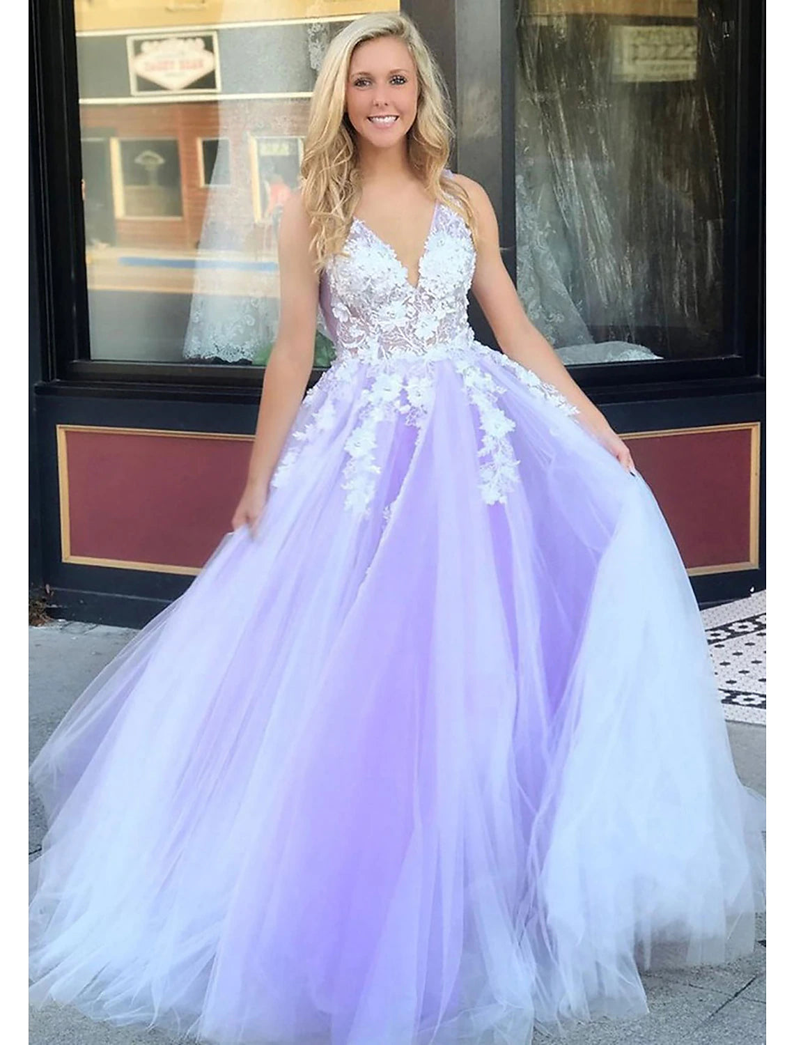 prom dresses for hourglass figuresBall Gown A-Line Prom Dresses Color Block Dress Formal Prom Floor Length Sleeveless V Neck Tulle Backless V Back with Beading Appliques