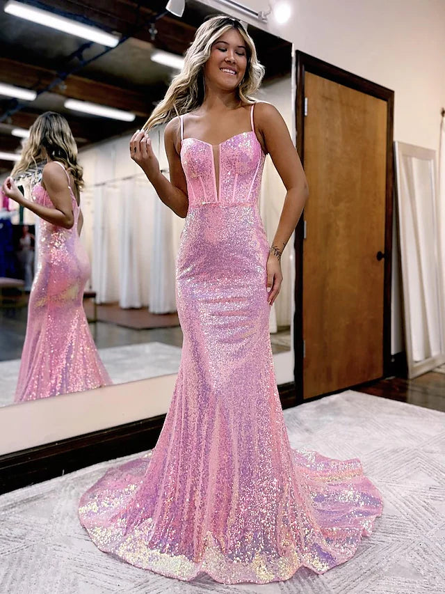 pastel prom dressesProm Dresses Sparkle & Shine Dress Formal Court Train Sleeveless Spaghetti Strap Sequined V Back with Sequin